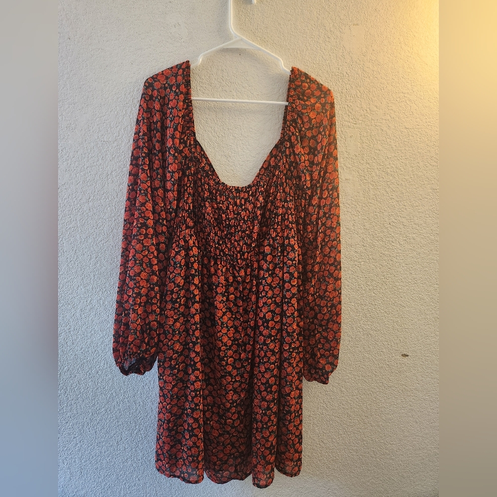 Nasty Gal Red & Black Floral Tie Mini Dress